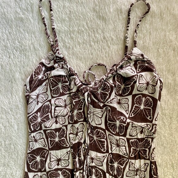 Brown & White Butterfly Checkerboard Midi Dress by Wild Fable – Size XS/S - Picture 4 of 12